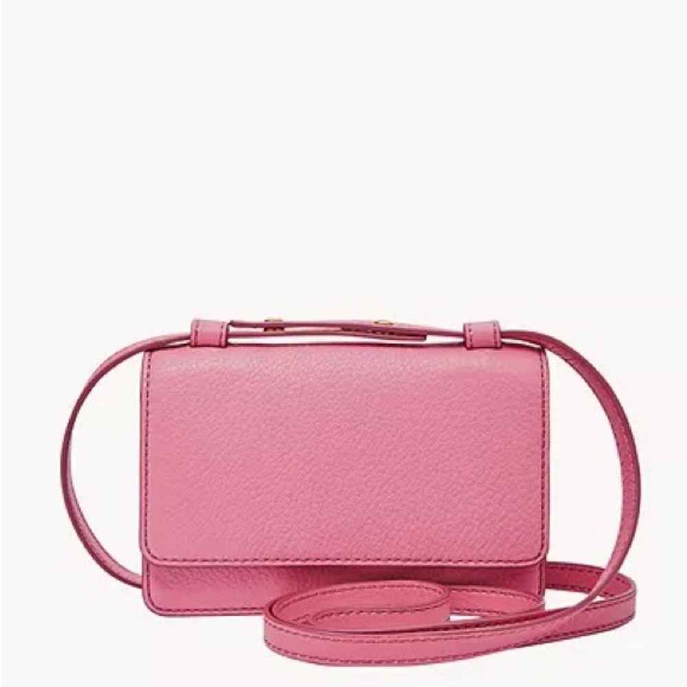 Fossil Mila Crossbody Leather Multi Pocket Stadium Size Pink Bag